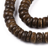 Coco Nut Beads Strands, Flat Round, Saddle Brown, 8x2~6mm, Hole: 1mm, about 88~110pcs/strand, 14.56 inch~16 inch