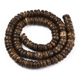 Coco Nut Beads Strands, Flat Round, Saddle Brown, 8x2~6mm, Hole: 1mm, about 88~110pcs/strand, 14.56 inch~16 inch