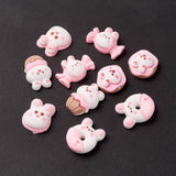 Opaque Resin Cabochons, Rabbit shaped Mixed Food Shapes, Pearl Pink, 15~23x15.5~23x6~9mm, 10pcs/Set