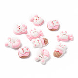 Opaque Resin Cabochons, Rabbit shaped Mixed Food Shapes, Pearl Pink, 15~23x15.5~23x6~9mm, 10pcs/Set