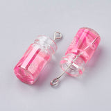 Glass Bottle Pendants, with Resin Inside, Imitation Fruit Juice, Mixed Color, 25x11x10mm, Hole: 1.8mm, 10pc/Set