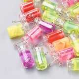 Glass Bottle Pendants, with Resin Inside, Imitation Fruit Juice, Mixed Color, 25x11x10mm, Hole: 1.8mm, 10pc/Set