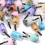 Glass Bottle Pendants, with Resin Inside, Imitation Bubble Tea/Boba Milk Tea, Mixed Color, 27x12x10mm, Hole: 1.8mm, 10pc/Set