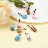 Glass Bottle Pendants, with Resin Inside, Imitation Bubble Tea/Boba Milk Tea, Mixed Color, 27x12x10mm, Hole: 1.8mm, 10pc/Set