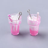 Resin Pendants, Imitation Ice Cream Bubble Tea Charms, with Platinum Tone Iron Loop and Polymer Clay, Mixed Color, 24~26x13mm, Hole: 1.8mm, 10pc/Set
