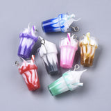 Resin Pendants, Imitation Ice Cream Bubble Tea Charms, with Platinum Tone Iron Loop and Polymer Clay, Mixed Color, 24~26x13mm, Hole: 1.8mm, 10pc/Set