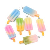Rainbow Resin Pendants, with Platinum Tone Iron Loop, Ice Cream, Mixed Color, 41.5x14.5x5.5mm, Hole: 2mm, 10pc/Set