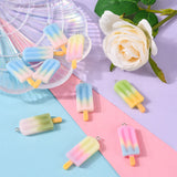 Rainbow Resin Pendants, with Platinum Tone Iron Loop, Ice Cream, Mixed Color, 41.5x14.5x5.5mm, Hole: 2mm, 10pc/Set