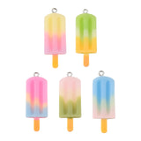 Rainbow Resin Pendants, with Platinum Tone Iron Loop, Ice Cream, Mixed Color, 41.5x14.5x5.5mm, Hole: 2mm, 10pc/Set