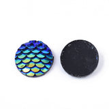 Resin Cabochons, AB Color Plated, Flat Round with Mermaid Fish Scale Pattern, Mixed Color, 12x3.5mm, 50pc/Set