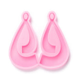 Food Grade Pendant Silicone Molds, for Earring Makings, Bakeware Tools, For DIY Cake Decoration, Chocolate, Candy Mold, Teardrop, Pink, 52.5x53.5x5mm, Hole: 5x23mm, Inner Diameter: 50x23mm