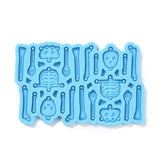 DIY Skeleton Componenet Pendant Silicone Molds, Resin Casting Molds, For UV Resin, Epoxy Resin Jewelry Making, Halloween Theme, Deep Sky Blue, 93x58x4mm, Hole: 1.5mm, Inner Diameter: 15.5~26x4~22.5mm