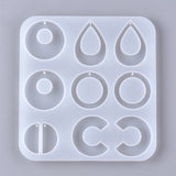 Geometry Pendant Silicone Molds, Resin Casting Molds, For DIY UV Resin, Epoxy Resin Earring Jewelry Making, White, 127x120x6mm