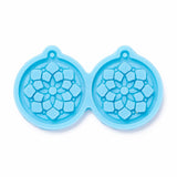 DIY Pendant Silicone Molds, for Earring Making, Resin Casting Molds, For UV Resin, Epoxy Resin Jewelry Making, Flat Round with Flower, Sky Blue, 44x77x5mm, Hole: 2mm, Inner Diameter: 39x35mm