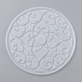 DIY Coaster Silicone Molds, Resin Casting Molds, For DIY UV Resin, Epoxy Resin Craft Making, Round with Floral Pattern, White, 200x7mm, Inner Diameter: 195mm