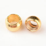 Brass Crimp End Beads, Rondelle, for Jewelry Findings, Golden Color, about 2mm in diameter, 1.2mm long, hole: 1.2mm, 10g/Set