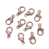 Red Copper Tone Zinc Alloy Lobster Claw Clasps, Parrot Trigger Clasps, Cadmium Free & Nickel Free & Lead Free, 12x6mm, Hole: 1.5mm, 50pc/Set