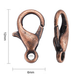 Red Copper Tone Zinc Alloy Lobster Claw Clasps, Parrot Trigger Clasps, Cadmium Free & Nickel Free & Lead Free, 12x6mm, Hole: 1.5mm, 50pc/Set