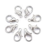 Platinum Plated Alloy Lobster Claw Clasps, Parrot Trigger Clasps for DIY Metal Jewelry, Cadmium Free & Nickel Free & Lead Free, about 8mm wide, 1.4cm long, hole: 1.5mm, 100pc/Set