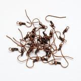 Earring Jewelry Findings Red Copper Iron Earring Hooks, with Horizontal Loop, Nickel Free, 17~19x18mm, Hole: 2mm, Pin: 0.6mm, 50pcs/Set