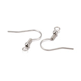 Iron Earring Hooks, with Horizontal Loop, Dangle Earring Findings, Nickel Free, Platinum, 17~19x18mm, Hole: 2mm, Pin: 0.6mm, 50pcs/Set