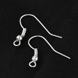 Earring Jewelry Findings Iron Silver Color Plated Earring Hooks, with Horizontal Loop, 17~19x18mm, Hole: 2mm, Pin: 0.6mm, 50pcs/Set
