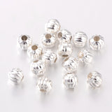 Iron Corrugated Beads, Silver Color Plated, Round, 5mm in diameter, hole: 2mm, 200pc/Set