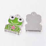 Alloy Enamel Pendants, Frog, Lead Free and Cadmium Free, Platinum, Colorful, about 16.5mm long, 12.5mm wide, 1mm thick, hole: 2mm, 10pc/Set