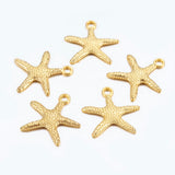 Tibetan Style Alloy Pendants, Lead Free and Cadmium Free, Starfish/Sea Stars, Golden, 19.5x19x2mm, Hole: 2mm, 50pc/Set