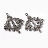 Antique Silver Tibetan Style Rhombus Chandelier Component Links for Dangle Earring Making, Lead Free and Cadmium Free and Nickel Free, 36x30x2mm, Hole: 1.5mm, 10pcs/Set