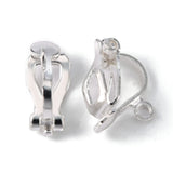 Brass Clip-on Earring Findings for Non-Pierced Ears, Silver Color Plated, about 6mm wide, 13mm long, 7mm thick, hole: 1mm, 20pc/Set
