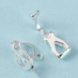Brass Clip-on Earring Findings for Non-Pierced Ears, Silver Color Plated, about 6mm wide, 13mm long, 7mm thick, hole: 1mm, 20pc/Set