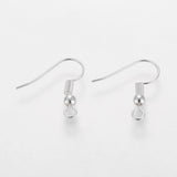 Grade A Silver Color Plated Iron Earring Hooks, Ear Wire, with Horizontal Loop, Cadmium Free & Nickel Free & Lead Free, Silver, 18x0.8mm, Hole: 2mm, 200pc/Set