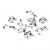 Iron Clip-on Earring Findings for Non-Pierced Ears, Platinum Color, Nickel Free, about 13.5mm wide, 15.5mm long, 7mm thick, Hole: about 2mm, 10pcs/Set