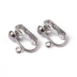 Iron Clip-on Earring Findings for Non-Pierced Ears, Platinum Color, Nickel Free, about 13.5mm wide, 15.5mm long, 7mm thick, Hole: about 2mm, 10pcs/Set