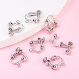 Brass Clip-on Earring Findingsfor non-pierced Ears, with Loop, Platinum Color, Nickel Free, about 13.5mm wide, 17mm long, 5mm thick, Hole: about 1.2mm, 10pcs/Set