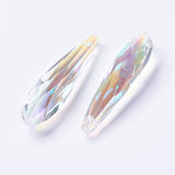 Glass Pendants, Faceted, teardrop, Clear AB, 49x14x13mm, Hole: 1.5mm, 2pc/Set