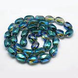 Full Rainbow Plated Crystal Glass Oval Beads, Teal, 21x13mm, Hole: 1mm, 10pc/Set