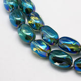 Full Rainbow Plated Crystal Glass Oval Beads, Teal, 21x13mm, Hole: 1mm, 10pc/Set