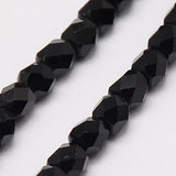 Glass Bead Strands, Faceted, Oval, Black, 3mm, Hole: 1mm, about 150pcs/strand, 13.8 inch