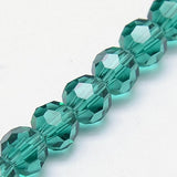 Glass Beads Strands, Faceted(32 Facets), Round, Teal, 8mm, Hole: 1.5mm, about 66~67pcs/strand, 15.12 inch~15.35 inch(38.4~39cm)