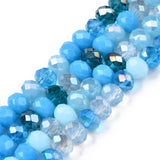 Electroplate Glass Beads Strands, Faceted, Rondelle, Deep Sky Blue, 5.5~6x5mm, Hole: 1mm, about 90~92pcs/strand, 16.54 inch~16.93 inch(42~43cm)