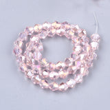 Electroplate Glass Beads Strands, AB Color Plated, Faceted, Bicone, Pearl Pink, 6x5.5~6mm, Hole: 1mm, about 47~48pcs/strand, 10.83 inch(27.5cm)