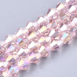 Electroplate Glass Beads Strands, AB Color Plated, Faceted, Bicone, Pearl Pink, 6x5.5~6mm, Hole: 1mm, about 47~48pcs/strand, 10.83 inch(27.5cm)