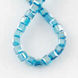 Electroplate Glass Beads Strands, AB Color Plated, Faceted, Cube, Dark Turquoise, 4x4x4mm, Hole: 1mm, about 100pcs/strand, 17 inch