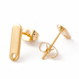 201 Stainless Steel Stud Earring Findings with Hole, 304 Stainless Steel Pins and Ear Nuts, Rectangle, Real 24K Gold Plated, 12x3.5mm, Hole: 1.4mm, Pin: 0.8mm, 20pc/Set