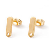 201 Stainless Steel Stud Earring Findings with Hole, 304 Stainless Steel Pins and Ear Nuts, Rectangle, Real 24K Gold Plated, 12x3.5mm, Hole: 1.4mm, Pin: 0.8mm, 20pc/Set