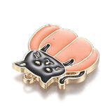 Autumn Theme Alloy Enamel Pendants, Black Cat with Orange Pumpkin, Light Gold, 21x20x1.5mm, Hole: 1.6mm, 5pc/Set