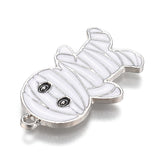 Halloween Theme Alloy Enamel Pendants, White Mummy Shape, Platinum, 26.5x16x1.5mm, Hole: 1.6mm, 5pc/Set