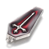 Halloween Theme Alloy Enamel Pendants, Red Coffin with Cross, Platinum, 25.5x11x3mm, Hole: 1.2mm, 5pcs/Set